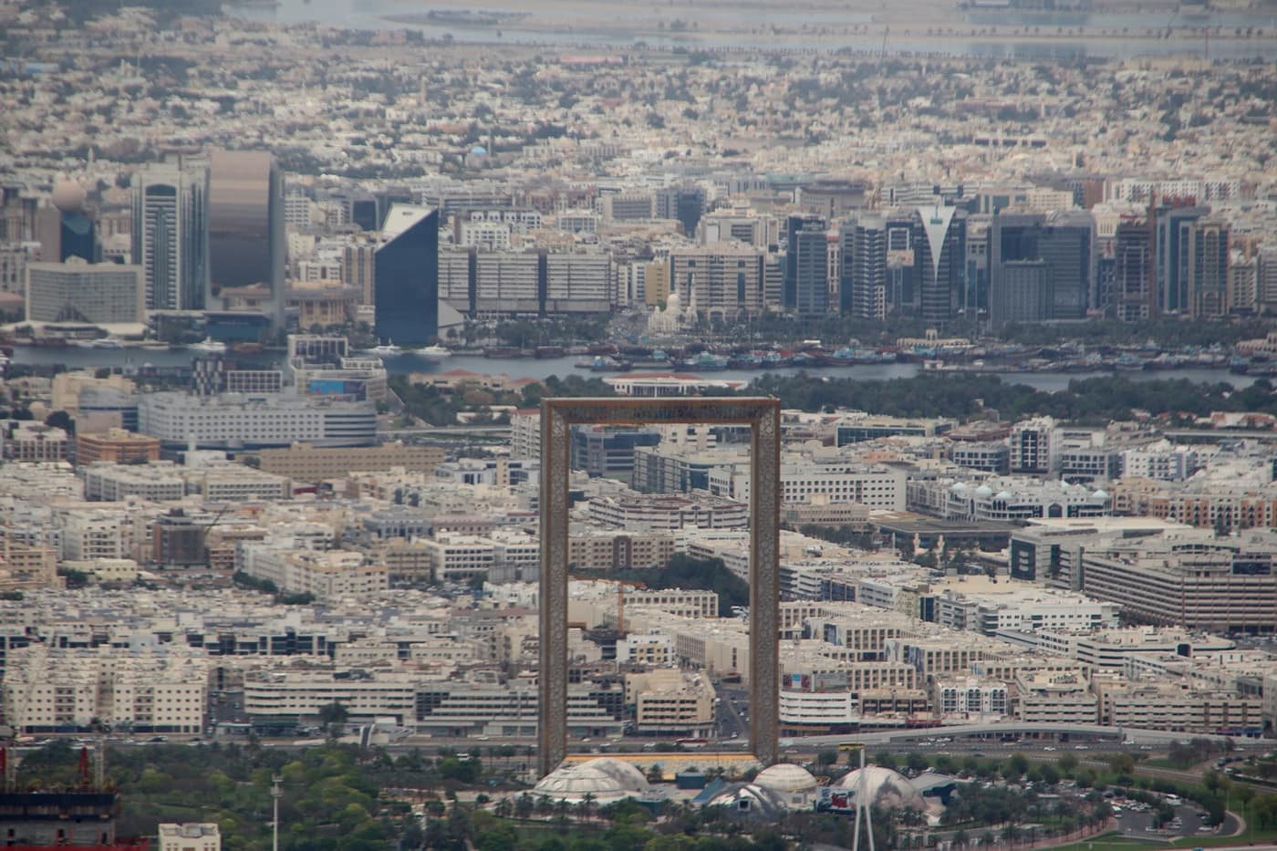 The Dubai Frame, with Dubai Creek and the older districts beyond it