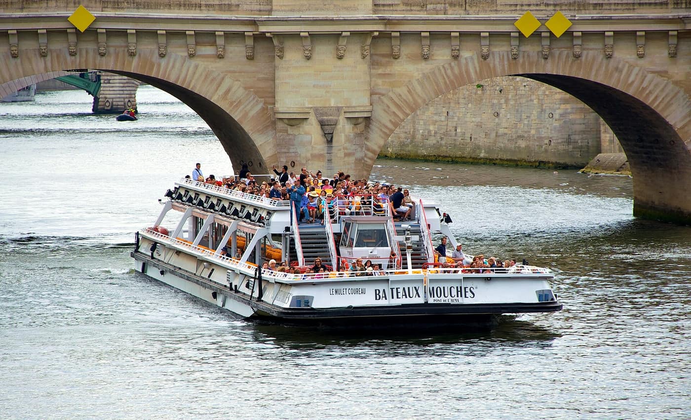A Bateaux Mouches cruise boat on the Seine in Paris