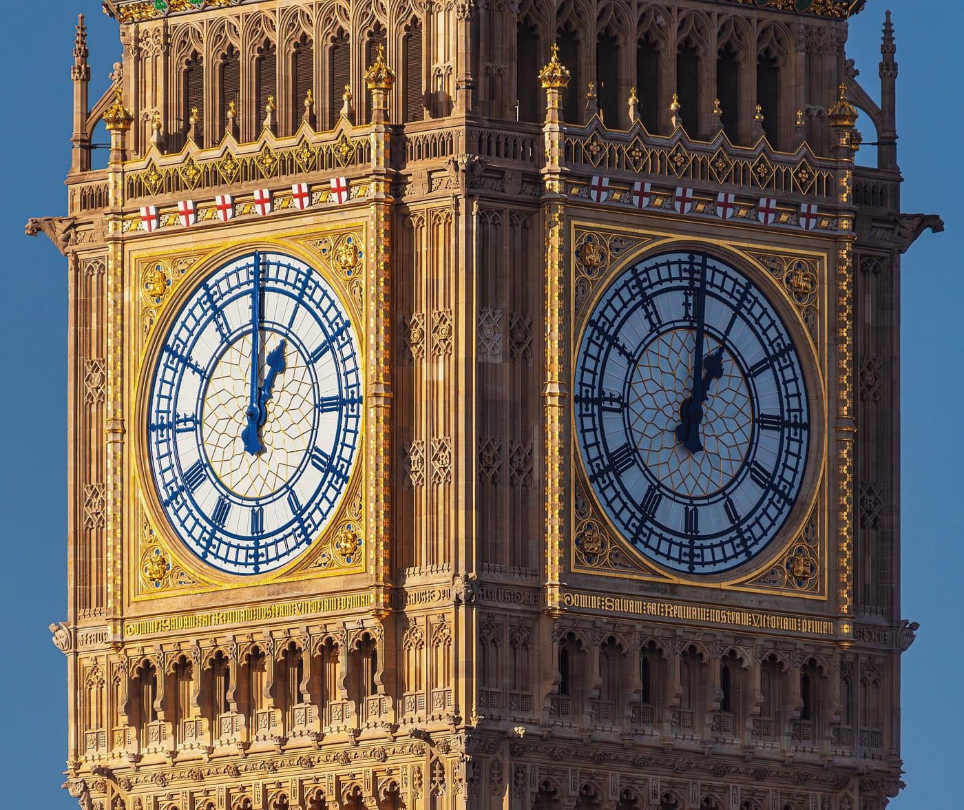 The clock faces of Elizabeth Tower at the Palace of Westminster